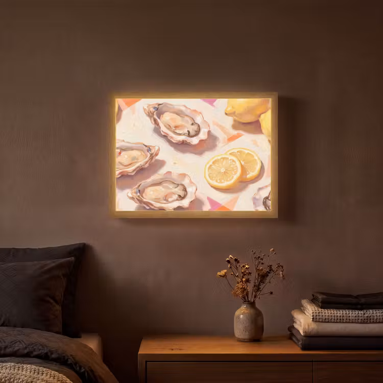 Stilleven - Citroenen - Oesters - Abstract - Oranje Light Box met batterij (Wandlamp) middel -sfeer4