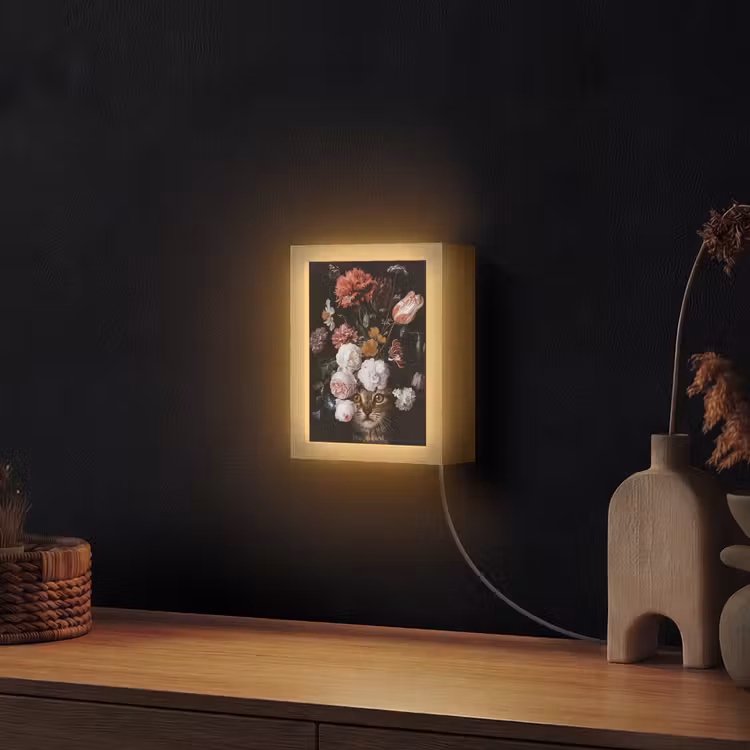 Stilleven met bloemen - Jan Davidsz de Heem - Kat Light Box met kabel (Wandlamp) klein -sfeer1