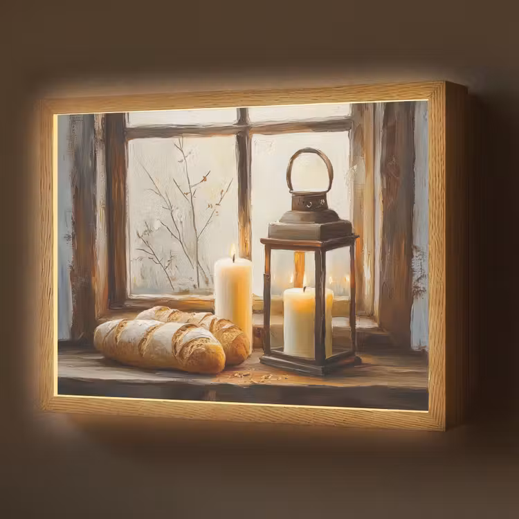 Stilleven - Rustiek - Kaarsen - Broden - Raam Light Box met batterij (Wandlamp) middel -z3d_website