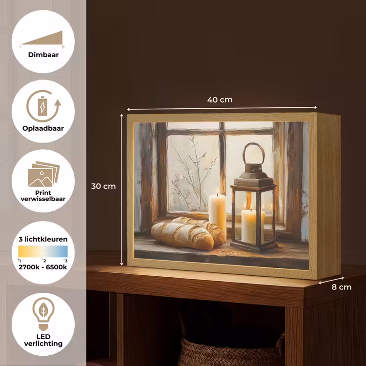 Stilleven - Rustiek - Kaarsen - Broden - Raam Light Box met batterij (Wandlamp) middel -USP_websiteoverzichtNL