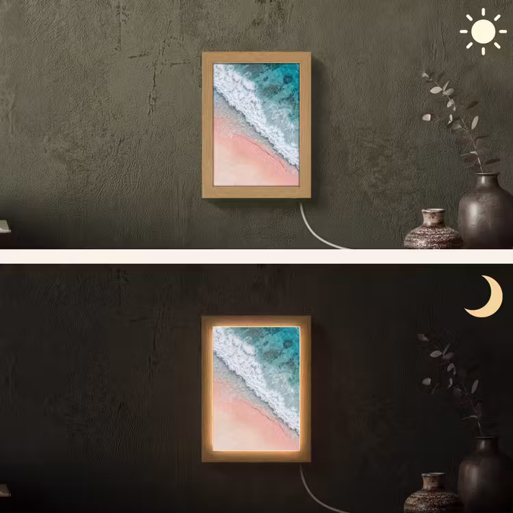 Strand - Oceaan - Golven - Roze Zand - Natuur Light Box met kabel (Wandlamp) klein -sfeer3