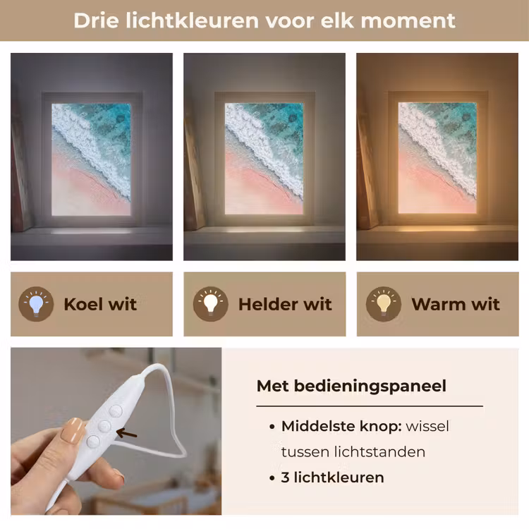 Strand - Oceaan - Golven - Roze Zand - Natuur Light Box met kabel (Wandlamp) klein -USP_lichtkleurNL