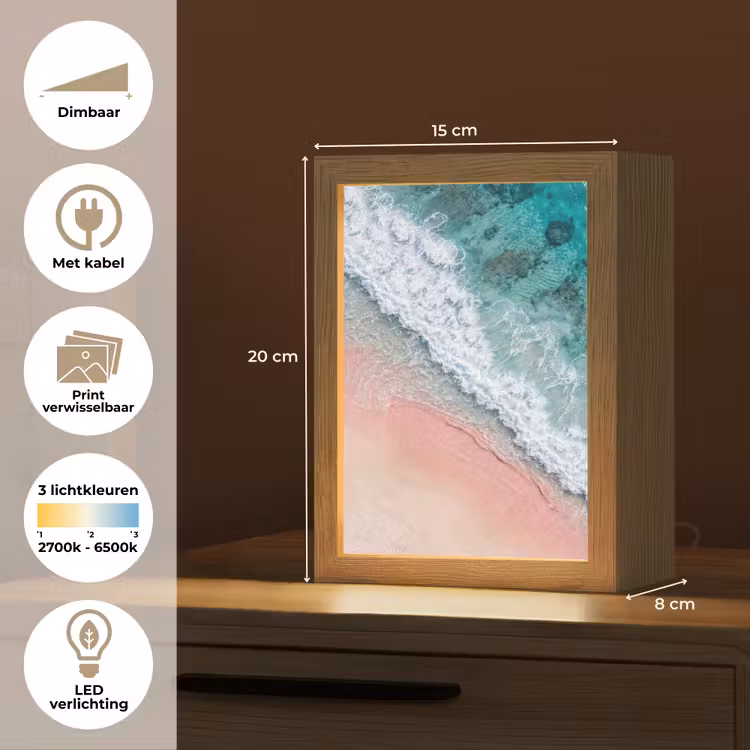Strand - Oceaan - Golven - Roze Zand - Natuur Light Box met kabel (Wandlamp) klein -USP_websiteoverzichtNL