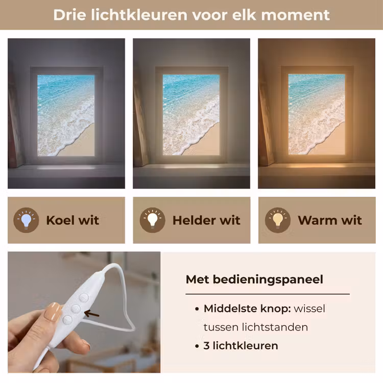 Strand - Water - Natuur - Blauw - Beige Light Box met kabel (Wandlamp) klein -USP_lichtkleurNL