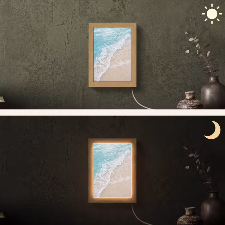 Strand - Zee - Golf - Natuur - Blauw Light Box met kabel (Wandlamp) klein -sfeer3