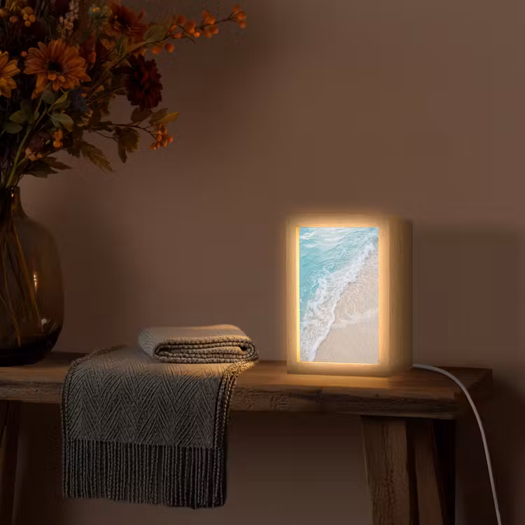 Strand - Zee - Golf - Natuur - Blauw Light Box met kabel (Wandlamp) klein -sfeer4