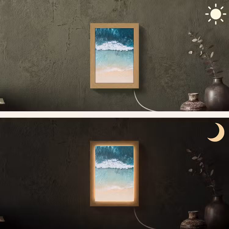 Strand - Zee - Golven - Natuur - Blauw Light Box met kabel (Wandlamp) klein -sfeer3