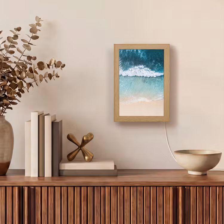 Strand - Zee - Golven - Natuur - Blauw Light Box met kabel (Wandlamp) klein -sfeer2
