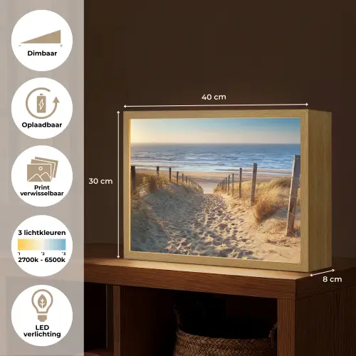 Strand - Zee - Nederland - Duinen - Zon Light Box met batterij (Wandlamp) middel -USP_websiteoverzichtNL
