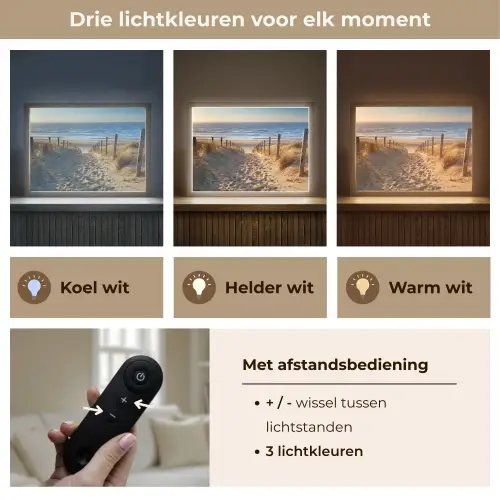 Strand - Zee - Nederland - Duinen - Zon Light Box met batterij (Wandlamp) middel -USP_lichtkleurNL