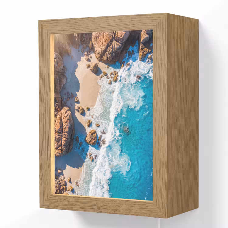Strand - Zee - Rotsen - Natuur - Blauw Light Box met kabel (Wandlamp) klein -3d