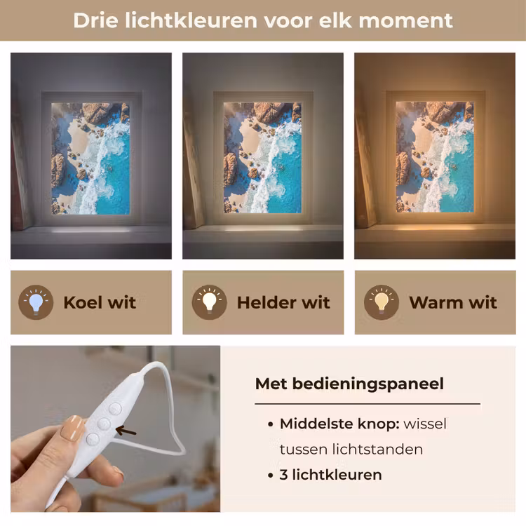 Strand - Zee - Rotsen - Natuur - Blauw Light Box met kabel (Wandlamp) klein -USP_lichtkleurNL