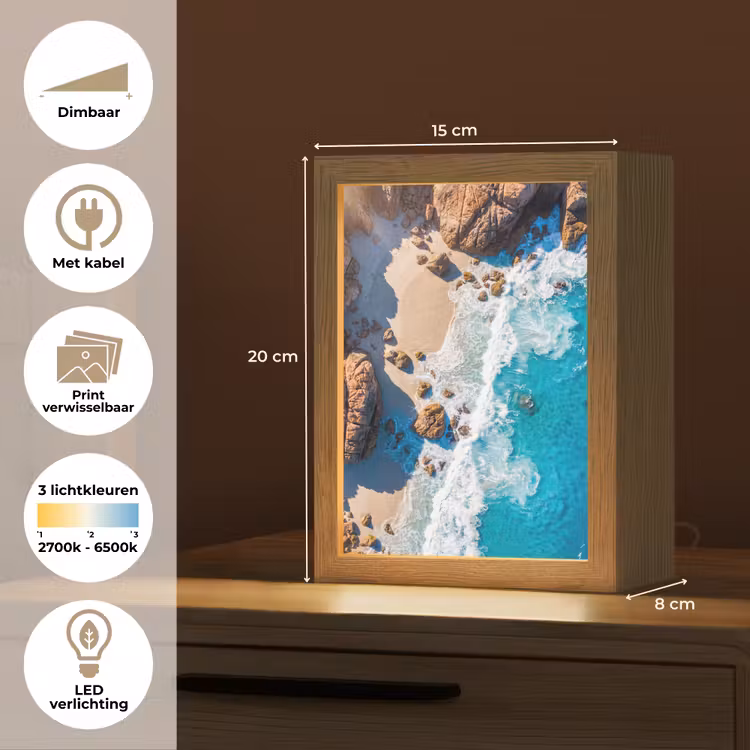 Strand - Zee - Rotsen - Natuur - Blauw Light Box met kabel (Wandlamp) klein -USP_websiteoverzichtNL