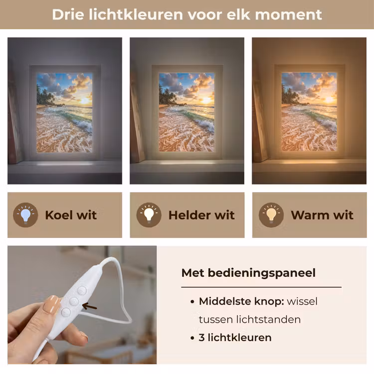 Strand - Zonsondergang - Golven - Natuur - Goud Light Box met kabel (Wandlamp) klein -USP_lichtkleurNL