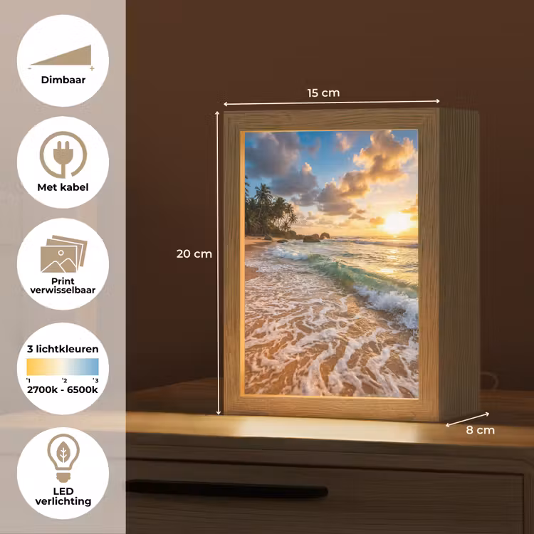 Strand - Zonsondergang - Golven - Natuur - Goud Light Box met kabel (Wandlamp) klein -USP_websiteoverzichtNL