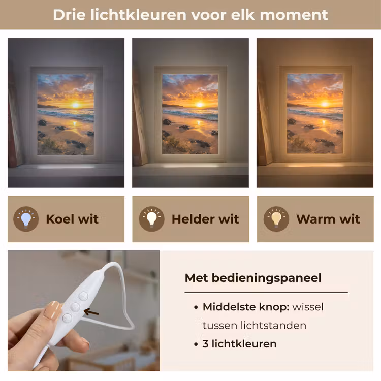 Strand - Zonsondergang - Golven - Natuur - Oranje Light Box met kabel (Wandlamp) klein -USP_lichtkleurNL