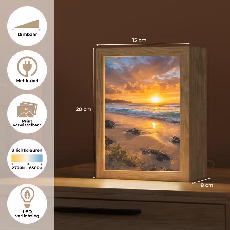 Strand - Zonsondergang - Golven - Natuur - Oranje Light Box met kabel (Wandlamp) klein -USP_websiteoverzichtNL
