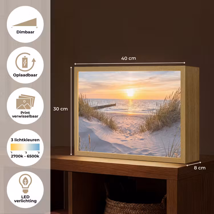 Strand - Zonsondergang - Natuur - Landschap Light Box met batterij (Wandlamp) middel -USP_websiteoverzichtNL