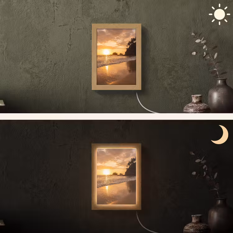 Strand - Zonsondergang - Natuur - Tropisch - Oranje Light Box met kabel (Wandlamp) klein -sfeer3