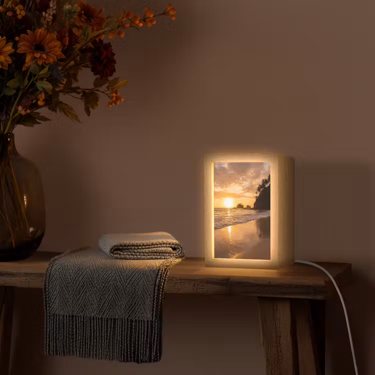 Strand - Zonsondergang - Natuur - Tropisch - Oranje Light Box met kabel (Wandlamp) klein -sfeer4