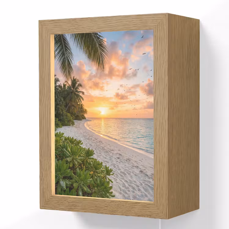 Strand - Zonsondergang - Palmbomen - Tropisch - Natuur Light Box met kabel (Wandlamp) klein -3d