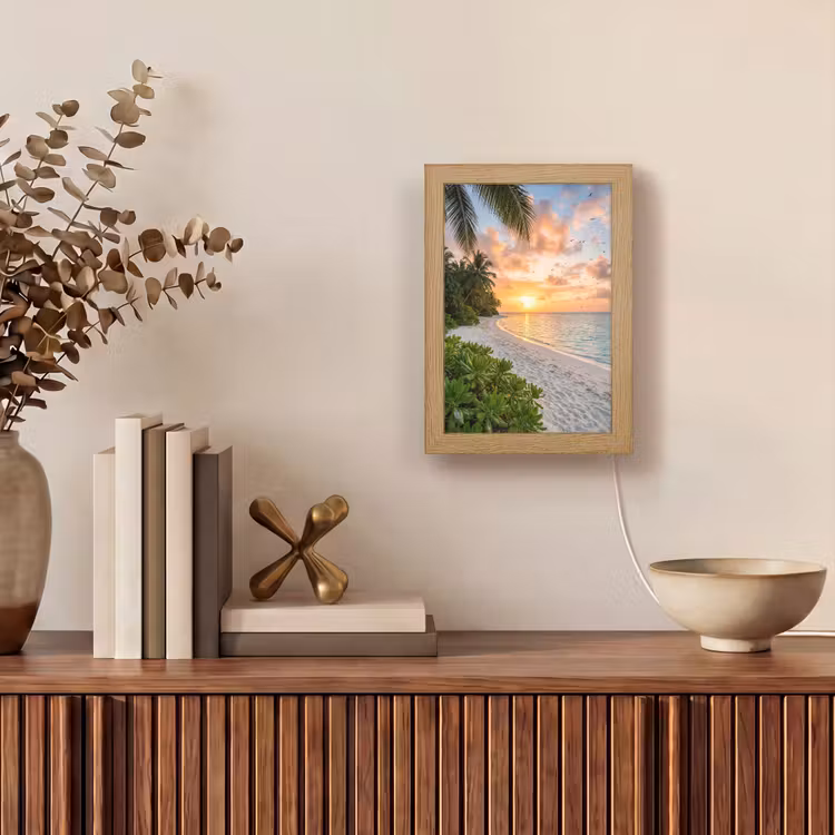 Strand - Zonsondergang - Palmbomen - Tropisch - Natuur Light Box met kabel (Wandlamp) klein -sfeer2