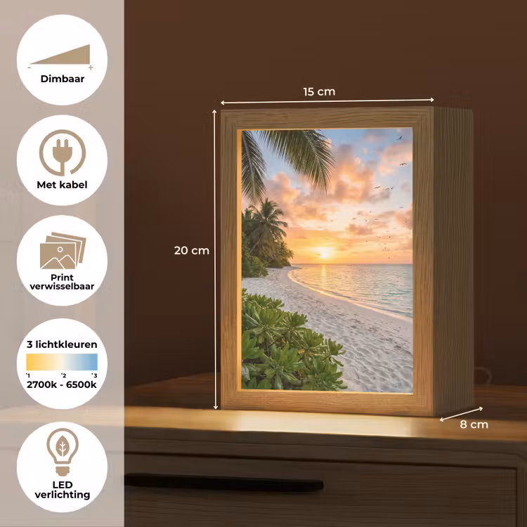 Strand - Zonsondergang - Palmbomen - Tropisch - Natuur Light Box met kabel (Wandlamp) klein -USP_websiteoverzichtNL