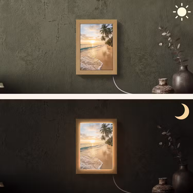 Strand - Zonsondergang - Tropisch - Natuur - Goud Light Box met kabel (Wandlamp) klein -sfeer3