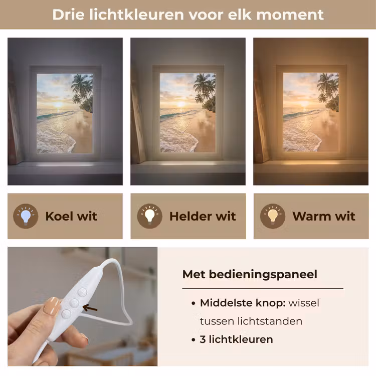 Strand - Zonsondergang - Tropisch - Natuur - Goud Light Box met kabel (Wandlamp) klein -USP_lichtkleurNL