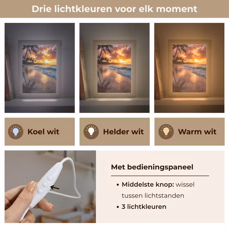 Strand - Zonsopgang - Tropisch - Natuur - Oranje Light Box met kabel (Wandlamp) klein -USP_lichtkleurNL