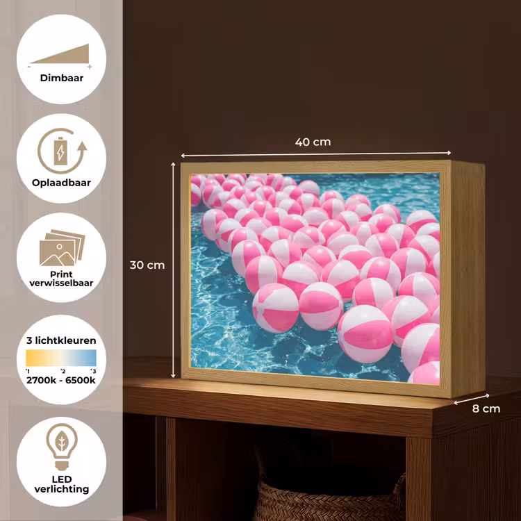 Strandballen - Roze - Water Light Box met batterij (Wandlamp) middel -USP_websiteoverzichtNL