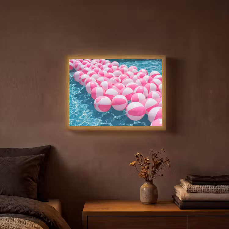 Strandballen - Roze - Water Light Box met batterij (Wandlamp) middel -sfeer4
