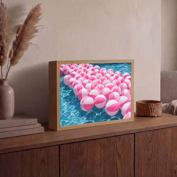Strandballen - Roze - Water Light Box met batterij (Wandlamp) middel -sfeer2
