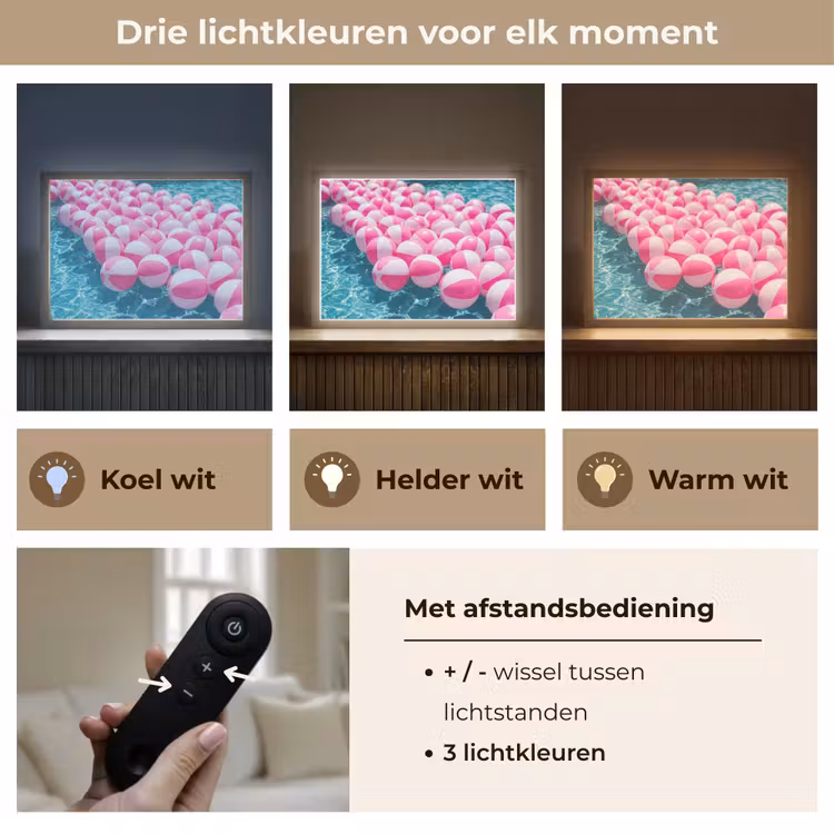 Strandballen - Roze - Water Light Box met batterij (Wandlamp) middel -USP_lichtkleurNL