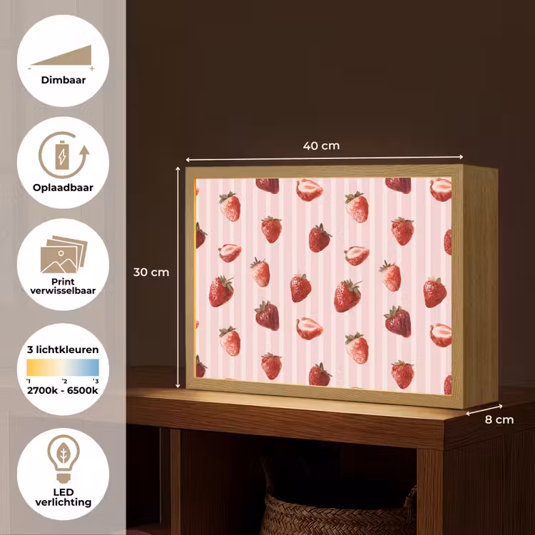 Strepen - Aardbei - Roze Light Box met batterij (Wandlamp) middel 907 -USP_websiteoverzichtNL