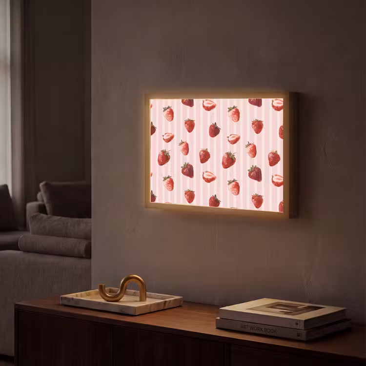 Strepen - Aardbei - Roze Light Box met batterij (Wandlamp) middel 907 -sfeer1