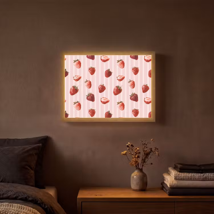 Strepen - Aardbei - Roze Light Box met batterij (Wandlamp) middel 907 -sfeer4