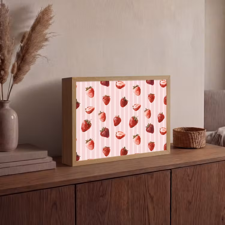 Strepen - Aardbei - Roze Light Box met batterij (Wandlamp) middel 907 -sfeer2
