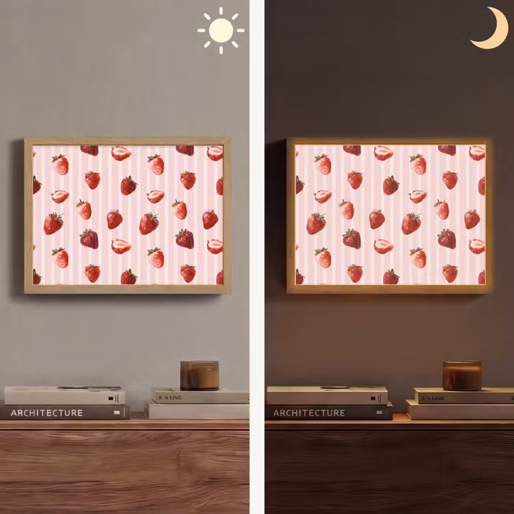 Strepen - Aardbei - Roze Light Box met batterij (Wandlamp) middel 907 -sfeer3