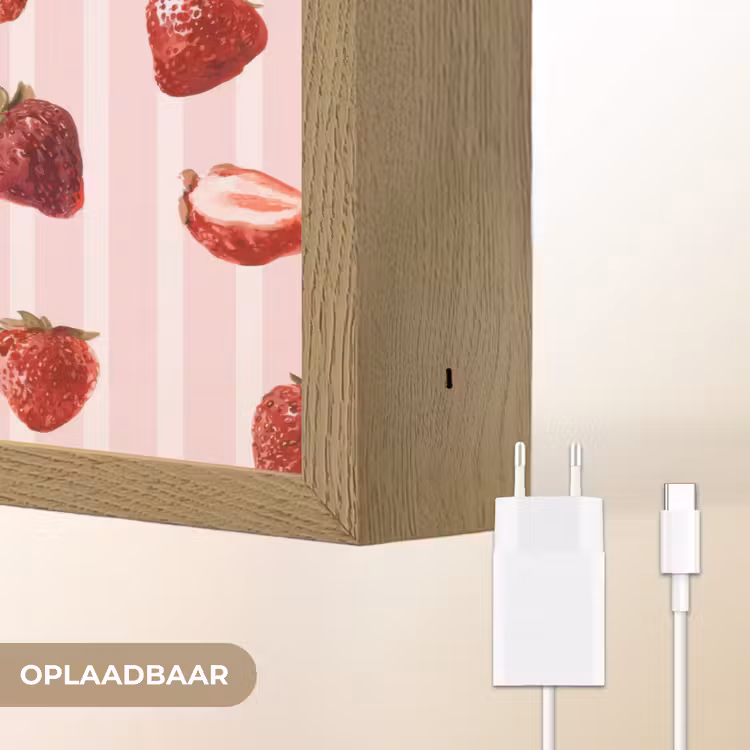 Strepen - Aardbei - Roze Light Box met batterij (Wandlamp) middel 907 -USP_websiteoplaadbaarNL