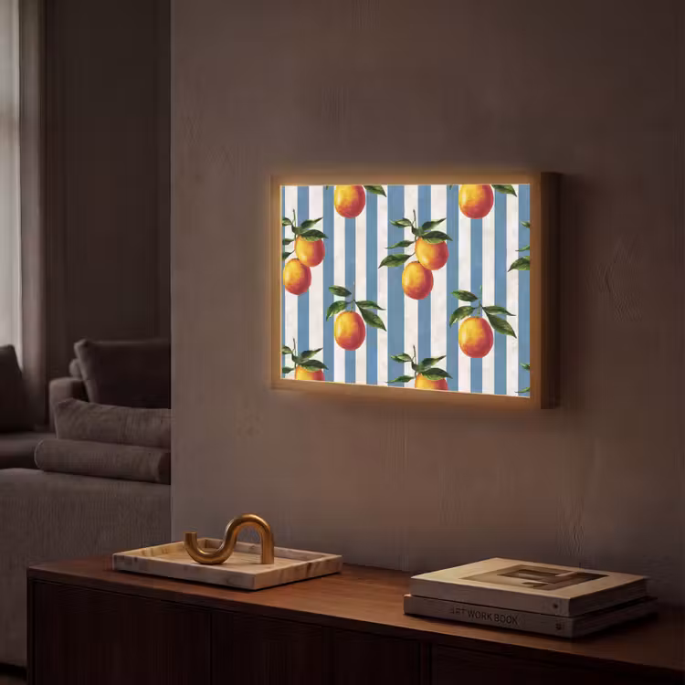 Strepen - Citroen - Blauw Light Box met batterij (Wandlamp) middel 907 -sfeer1
