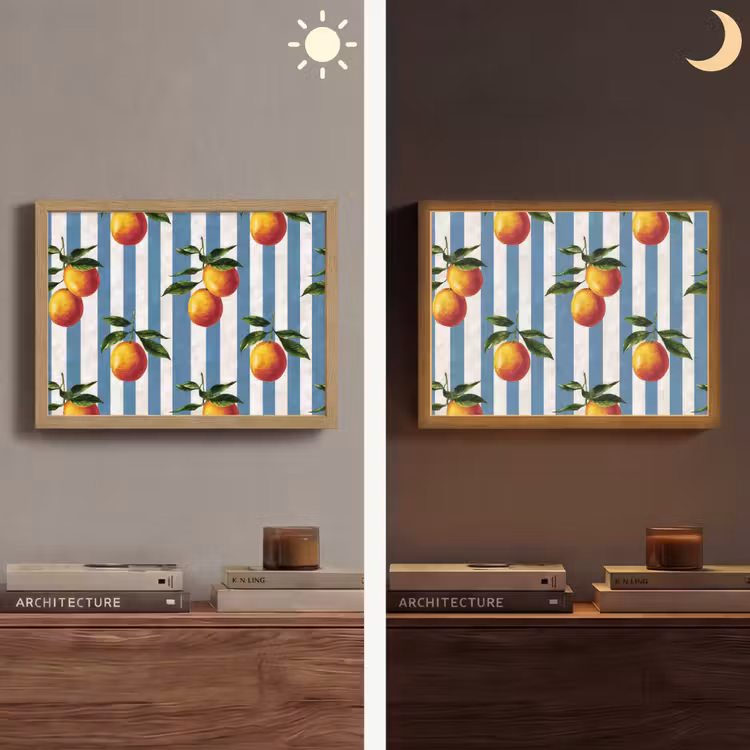 Strepen - Citroen - Blauw Light Box met batterij (Wandlamp) middel 907 -sfeer3