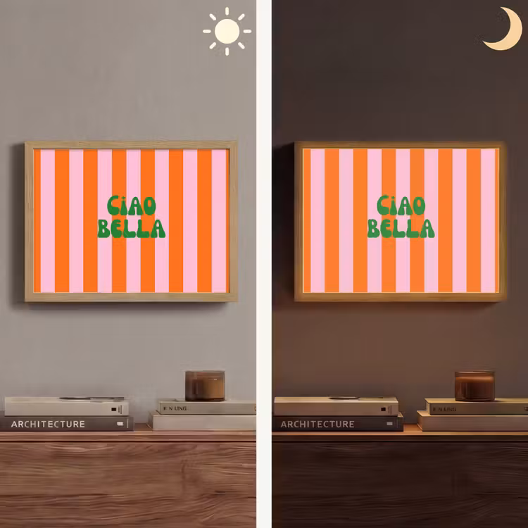 Strepen - Oranje - Verticaal - Ciao bella Light Box met batterij (Wandlamp) middel -sfeer3
