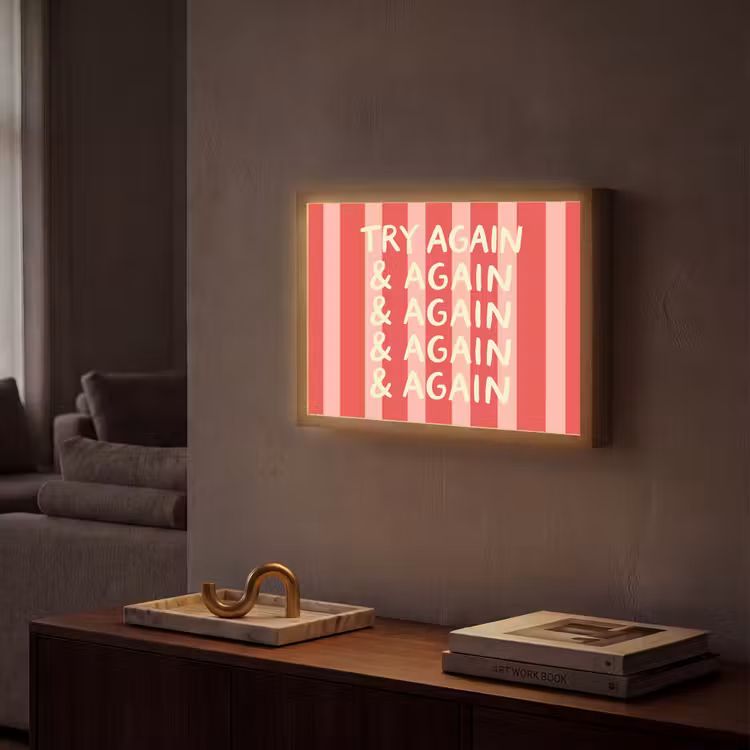 Strepen - Rood - Try again Light Box met batterij (Wandlamp) middel -sfeer1