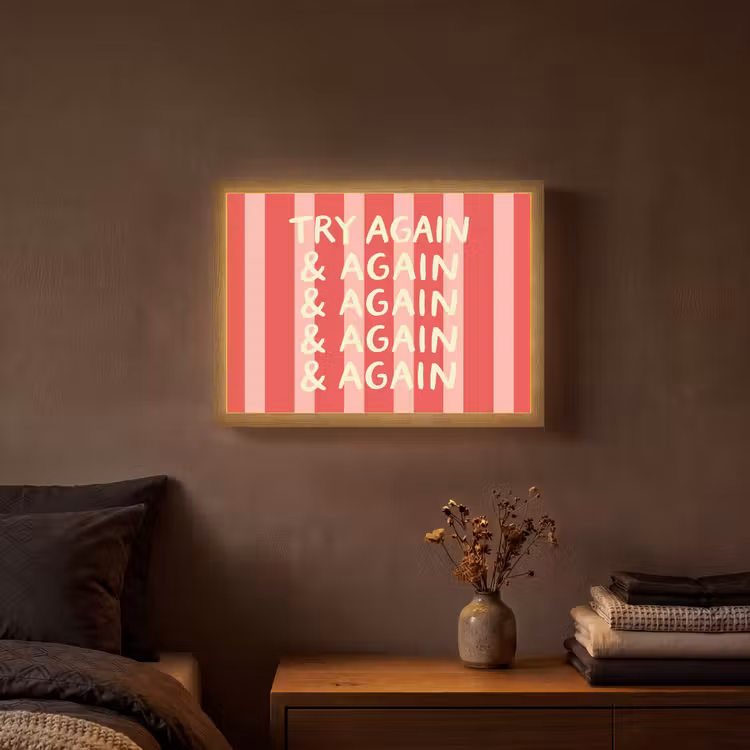 Strepen - Rood - Try again Light Box met batterij (Wandlamp) middel -sfeer4
