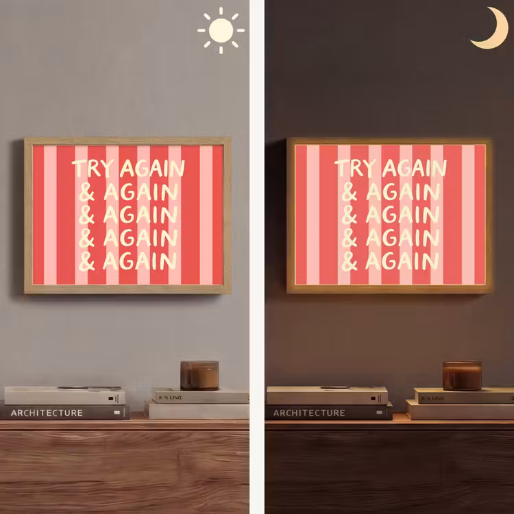 Strepen - Rood - Try again Light Box met batterij (Wandlamp) middel -sfeer3