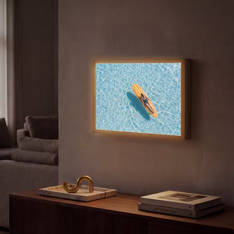 Surfboard - Water - Badpak - Oranje Light Box met batterij (Wandlamp) middel -sfeer1