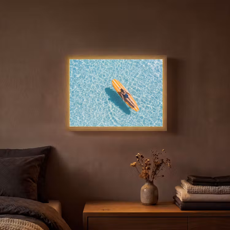 Surfboard - Water - Badpak - Oranje Light Box met batterij (Wandlamp) middel -sfeer4