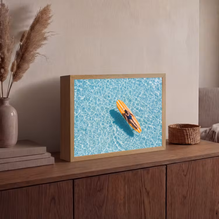Surfboard - Water - Badpak - Oranje Light Box met batterij (Wandlamp) middel -sfeer2