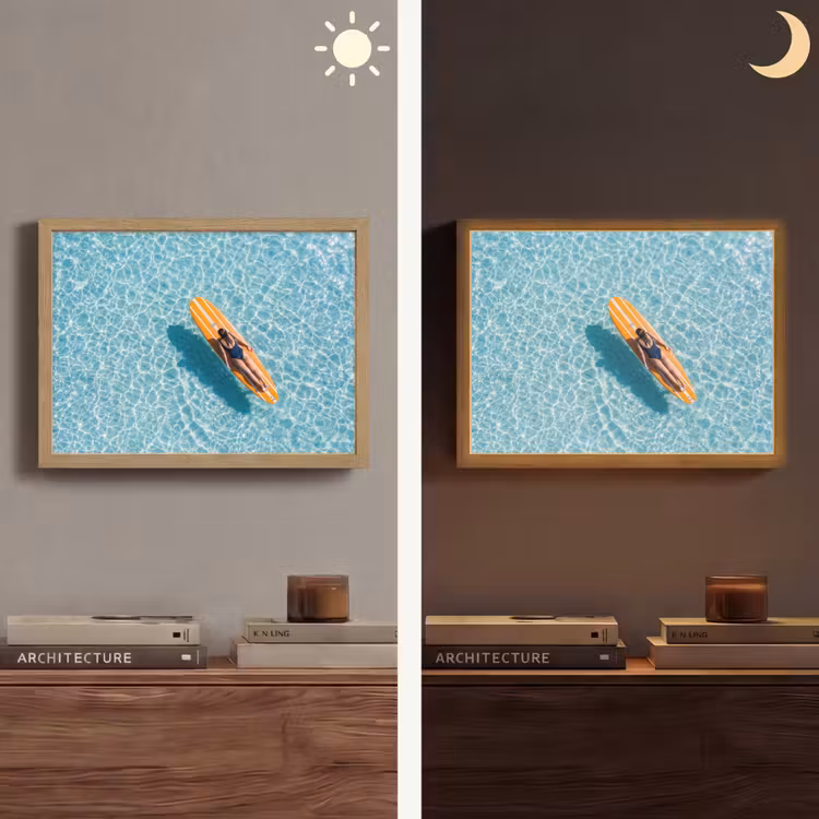 Surfboard - Water - Badpak - Oranje Light Box met batterij (Wandlamp) middel -sfeer3